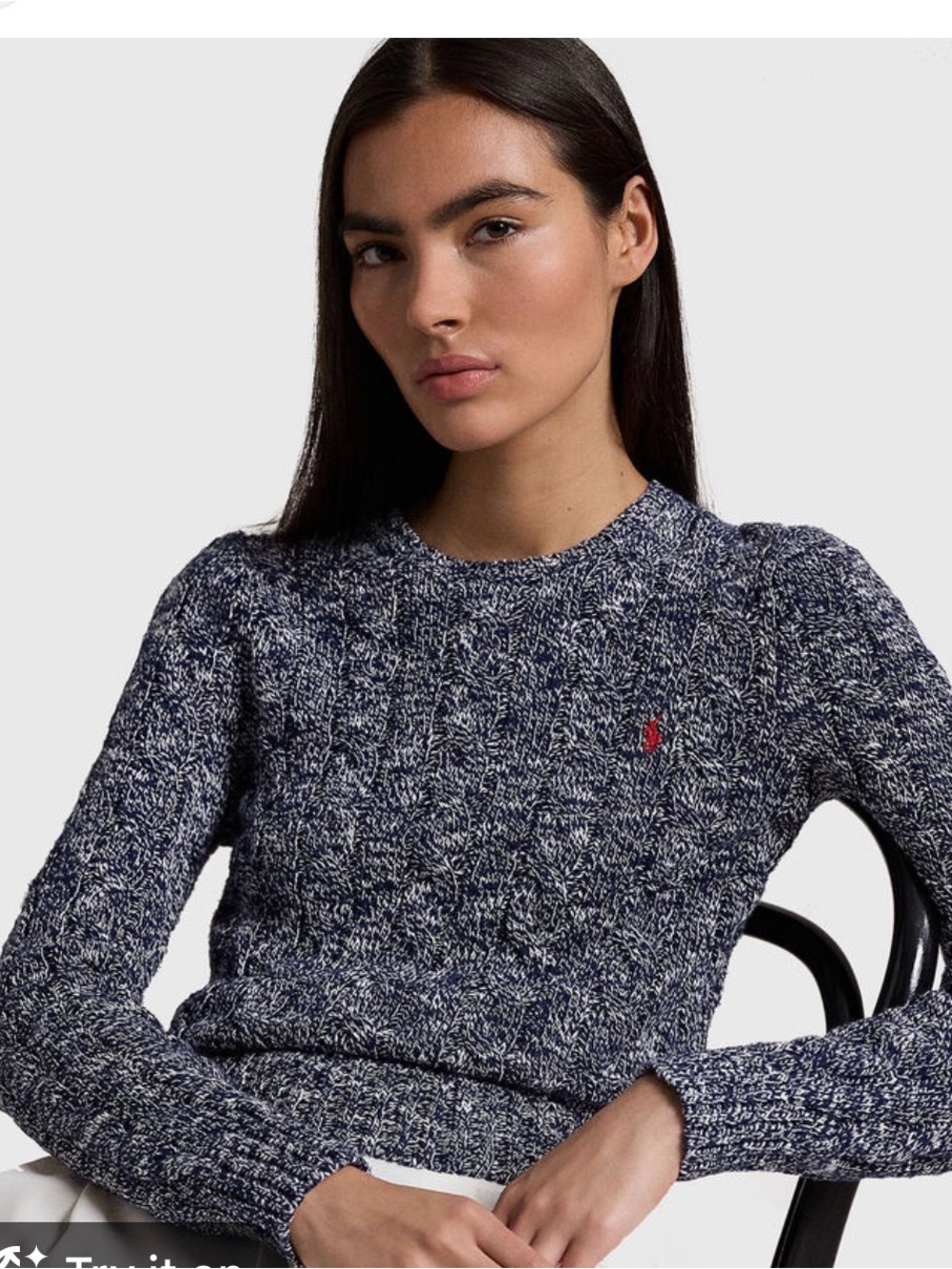 Polo by Ralph Lauren Navy Marled Crewneck Sweater with Red Pony Sz S